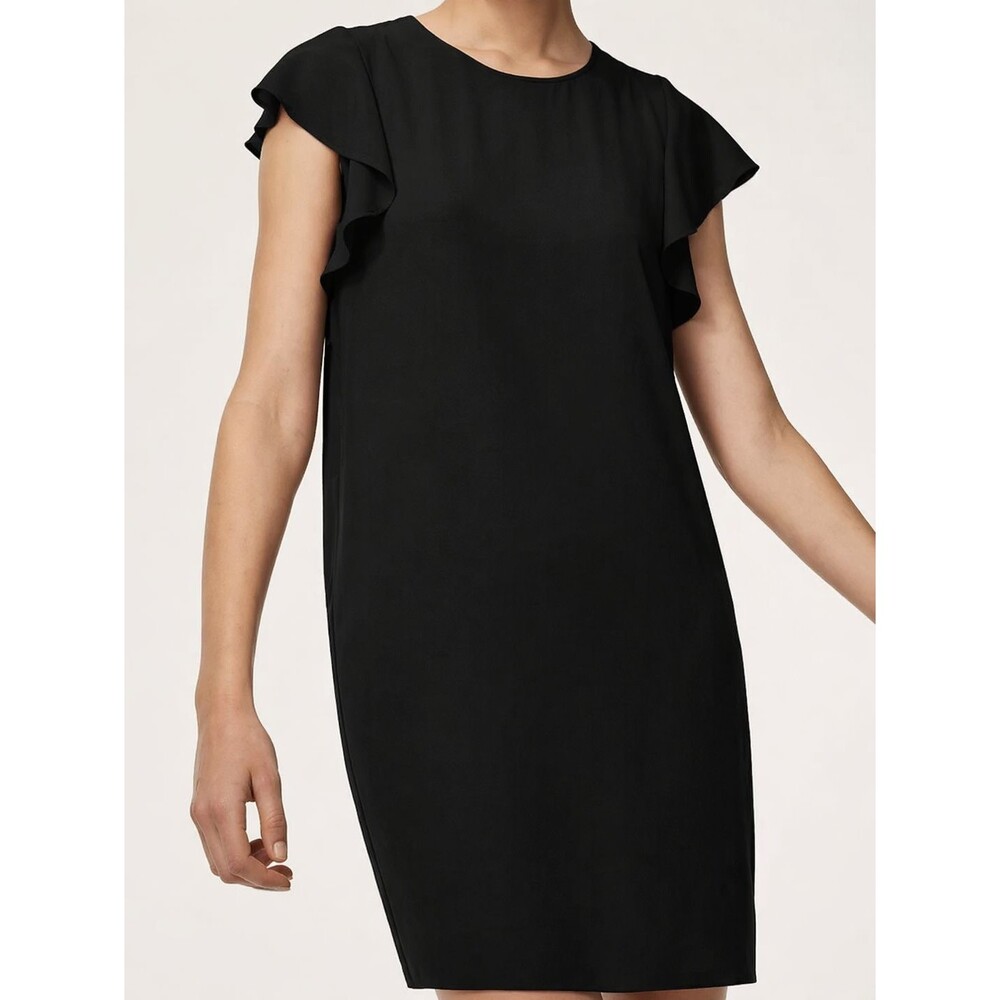 Aritzia Babaton Burt Sheath Dress Womens Medium Black Ruffle Sleeve Short Sleeve